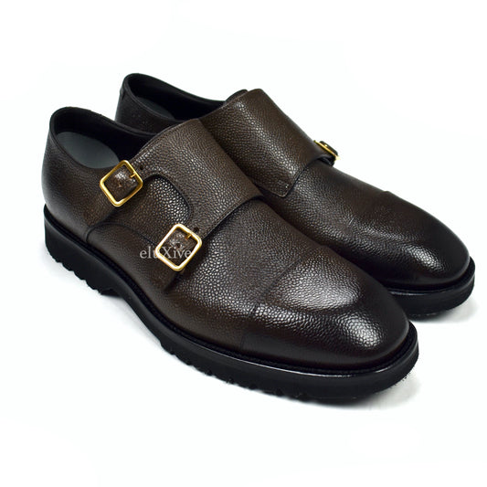 Tom Ford - Cigar Brown Pebbled Calf Leather Monk Strap Shoes