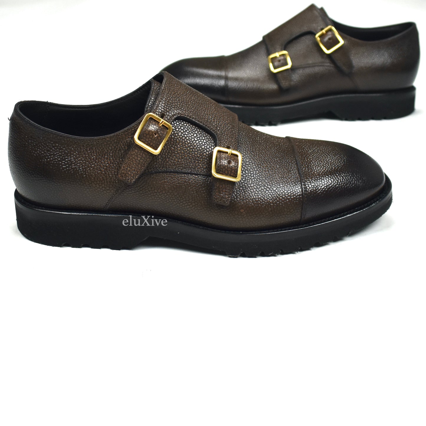 Tom Ford - Cigar Brown Pebbled Calf Leather Monk Strap Shoes