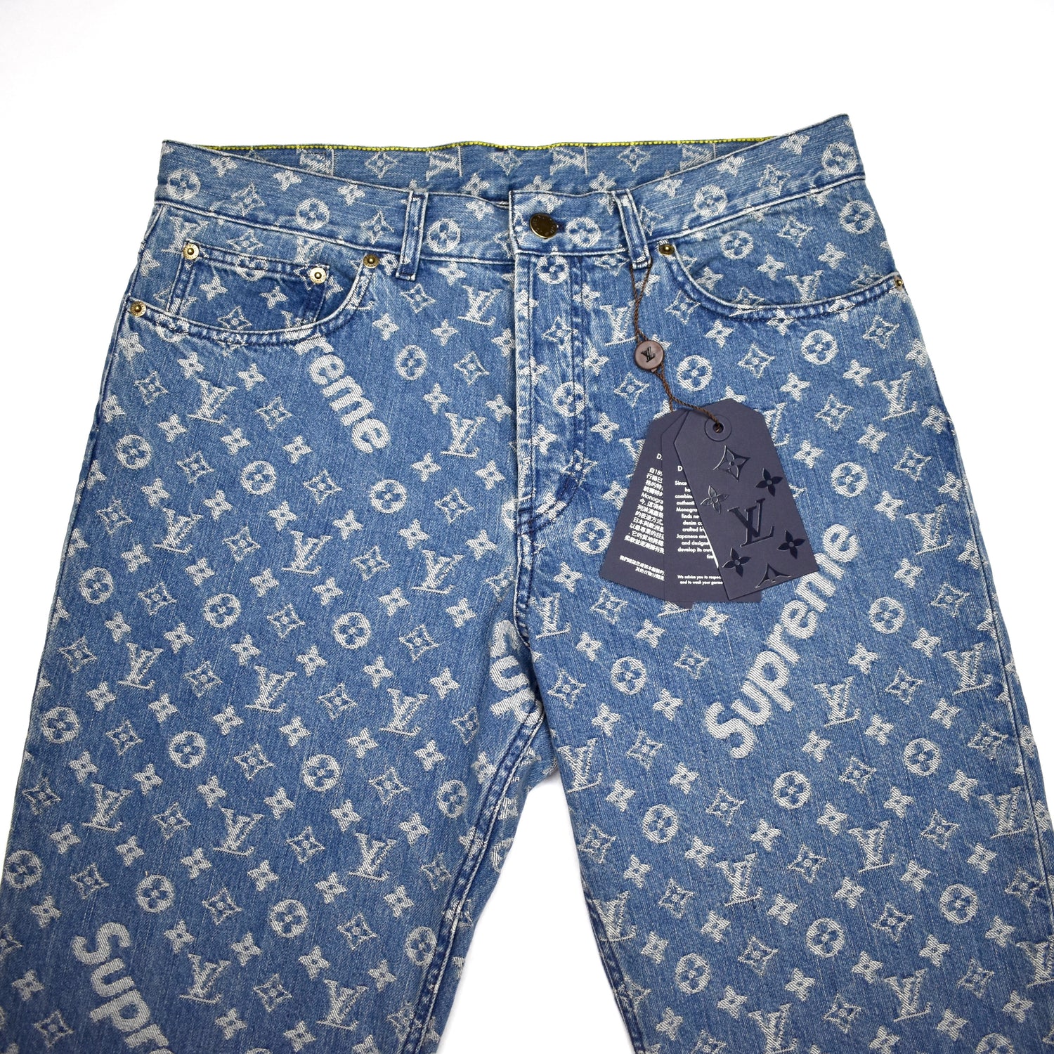 LOUIS VUITTON LV Monogram Blue Denim trunk print Jeans 100% Silk