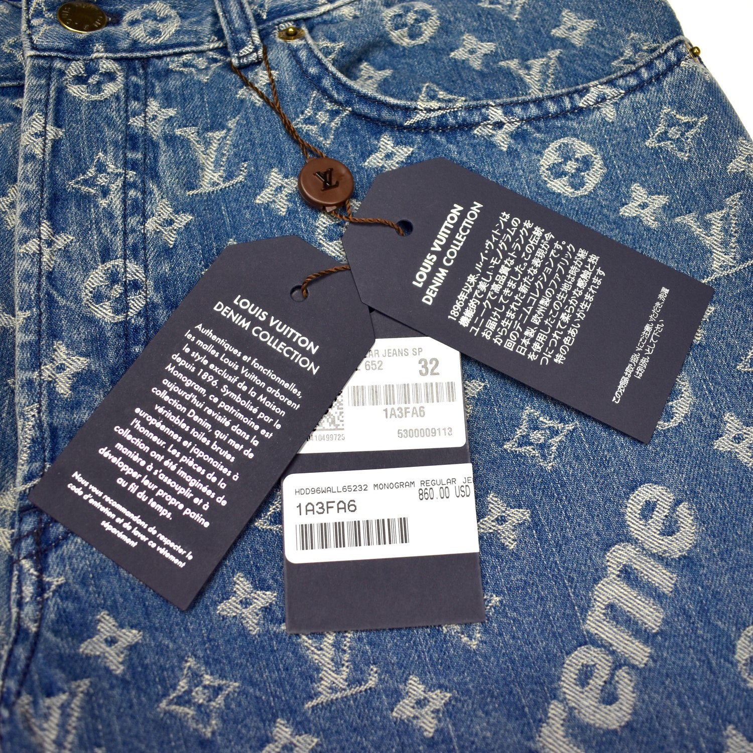 Louis Vuitton x Supreme - LV Monogram Box Logo Blue Denim Jeans – eluXive
