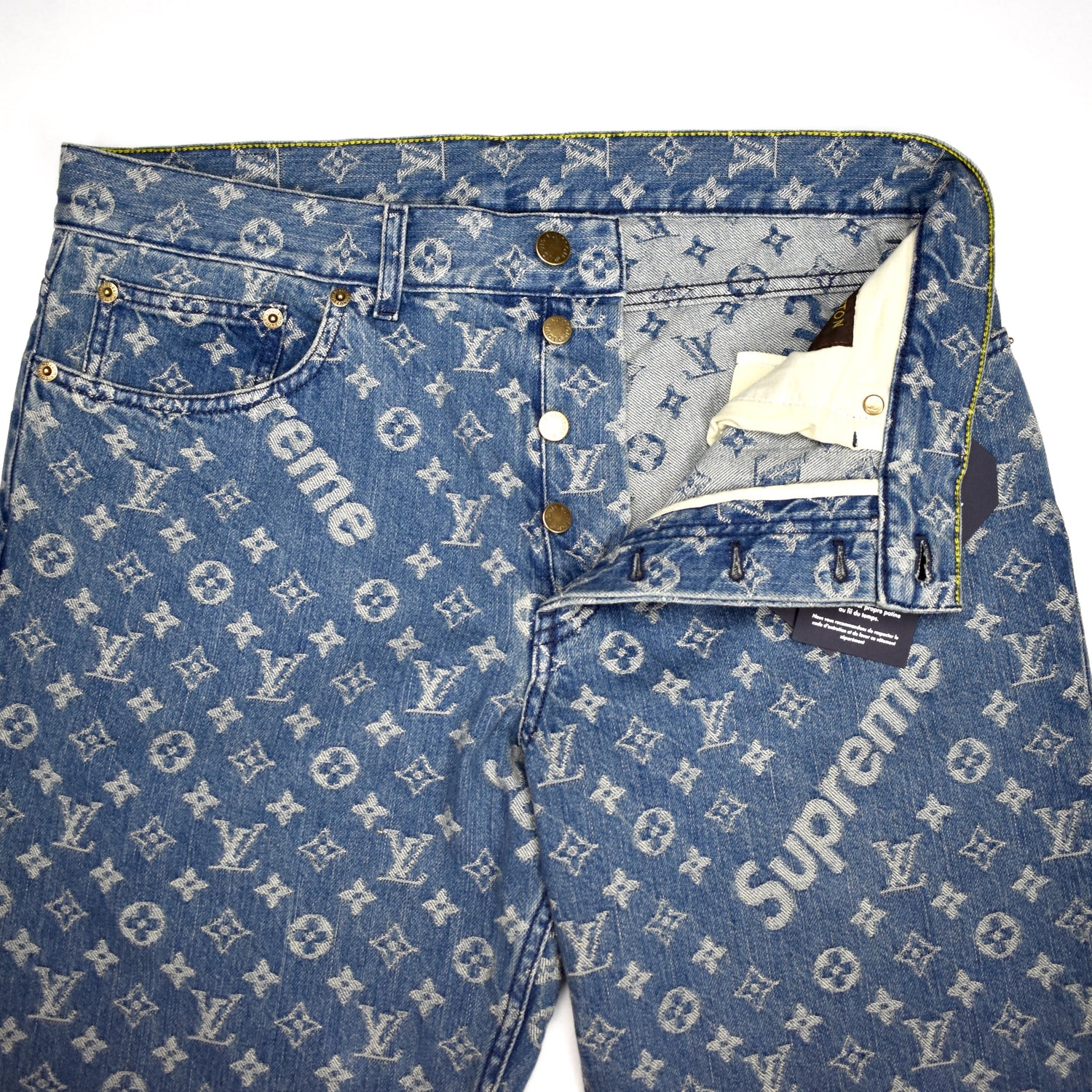 Louis Vuitton x Supreme Blue Monogram Jacquard Denim Jeans M For Sale at  1stDibs