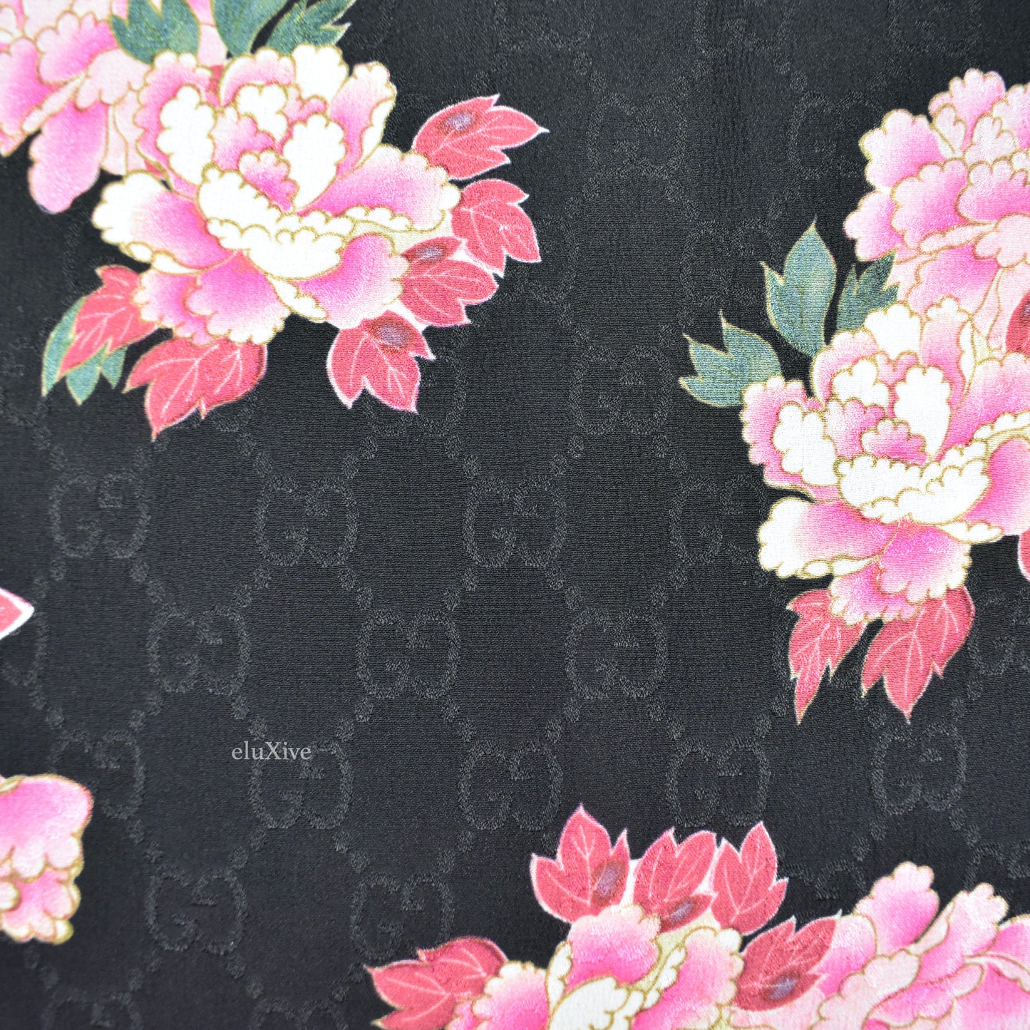Gucci - Black Jacquard Monogram Woven Peony Blooms Slik Shorts