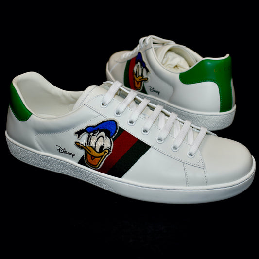 Gucci x Disney - White Leather Web Stripe Donald Duck 'Ace' Sneakers