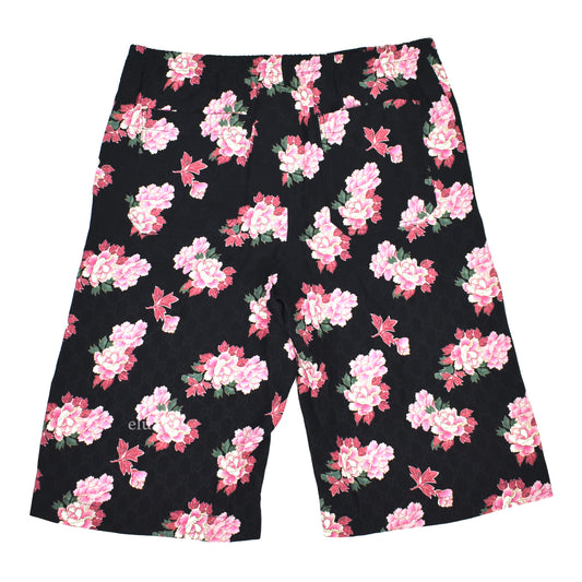 Gucci - Black Jacquard Monogram Woven Peony Blooms Slik Shorts