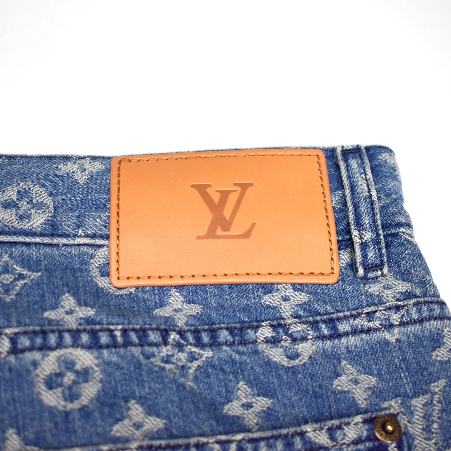 Louis Vuitton x Supreme Blue Monogram Jacquard Denim Jeans 3XL at 1stDibs
