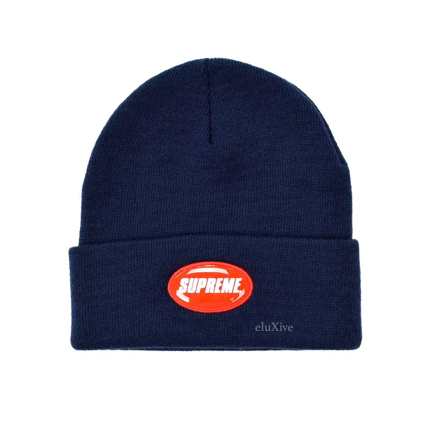 Supreme - Navy Rubber Logo Beanie