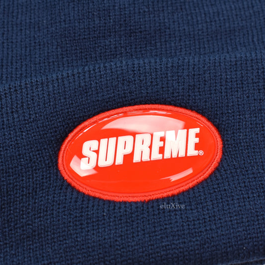 Supreme - Navy Rubber Logo Beanie