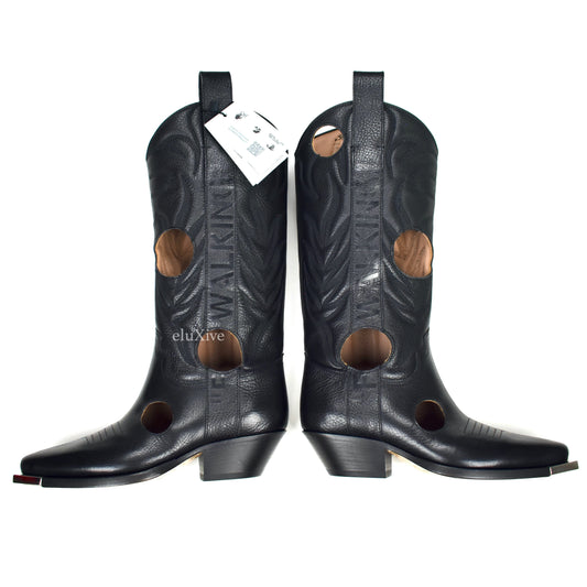 Off-White - Black Leather "FOR WALKING" Meteor Cowboy Boots