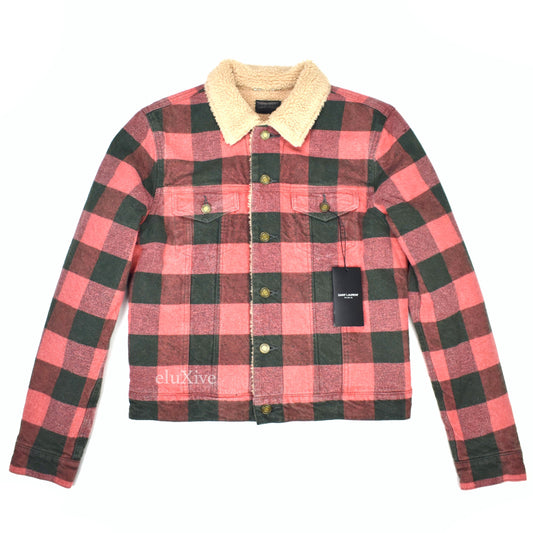 Saint Laurent - Red Plaid Shearling Lined Trucker Jacket