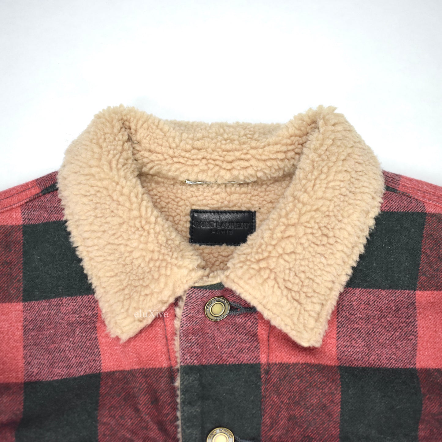 Saint Laurent - Red Plaid Shearling Lined Trucker Jacket