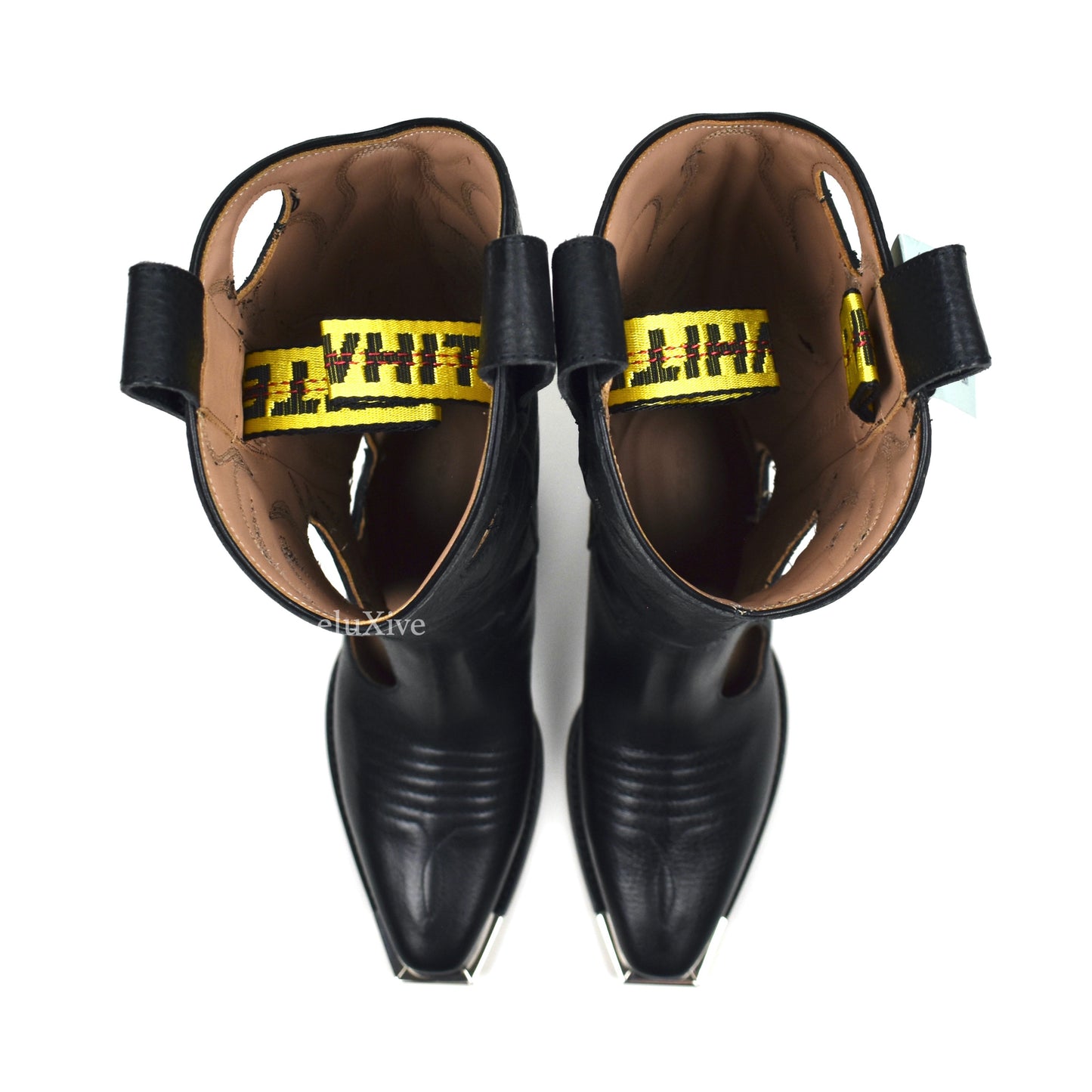 Off-White - Black Leather "FOR WALKING" Meteor Cowboy Boots