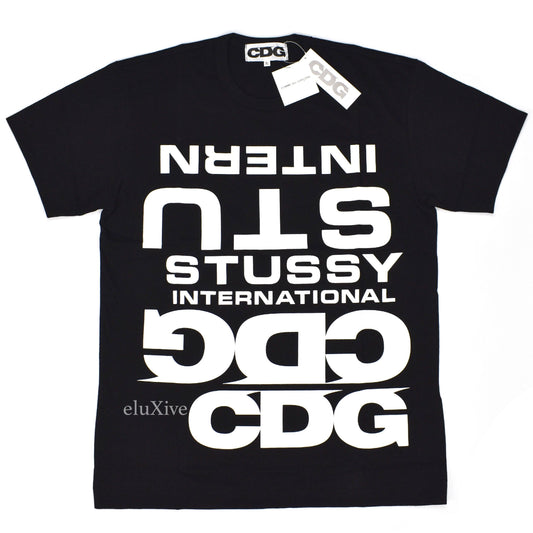 Comme des Garcons x Stussy - Black Logo Print T-Shirt