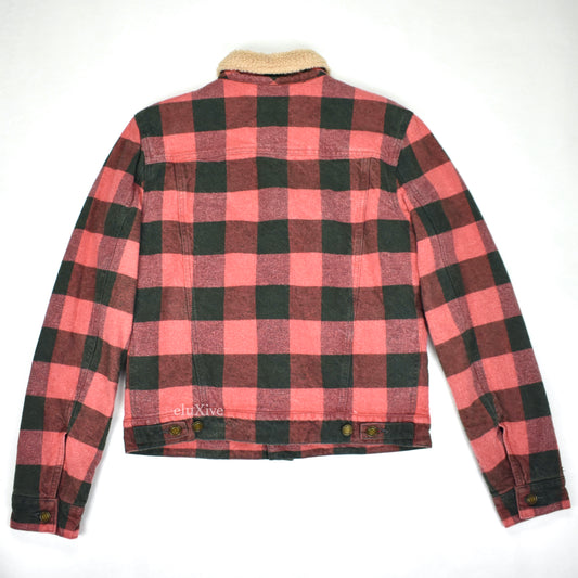 Saint Laurent - Red Plaid Shearling Lined Trucker Jacket
