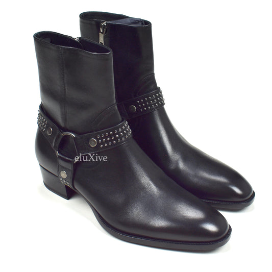 Saint Laurent - Black Kangaroo Wyatt 40 Stud Riding Boots