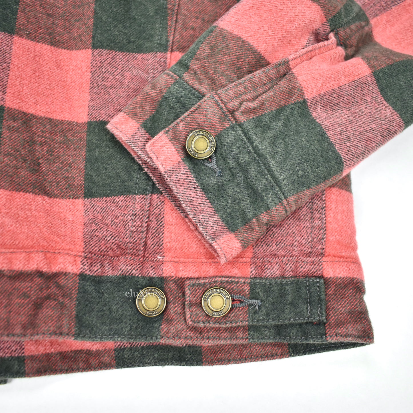 Saint Laurent - Red Plaid Shearling Lined Trucker Jacket