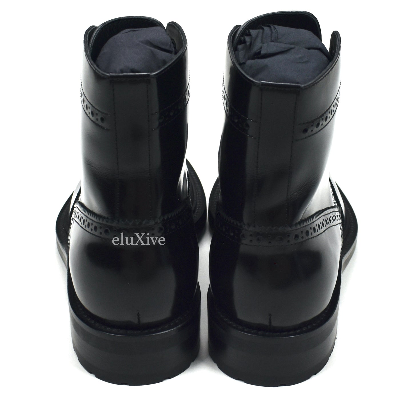 Saint Laurent - Black Patent Leather Brogue Army Boots