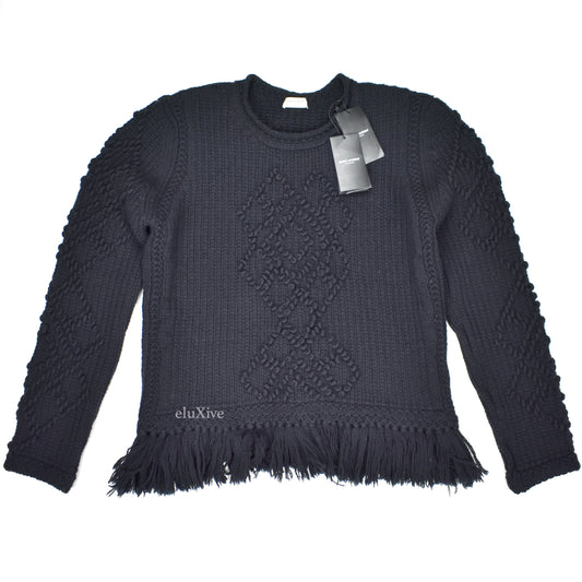 Saint Laurent - Black Heavy Knit Wool Fringed Sweater