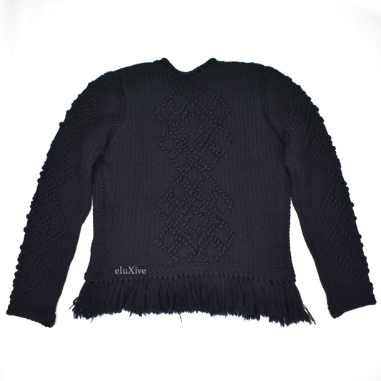 Saint Laurent - Black Heavy Knit Wool Fringed Sweater