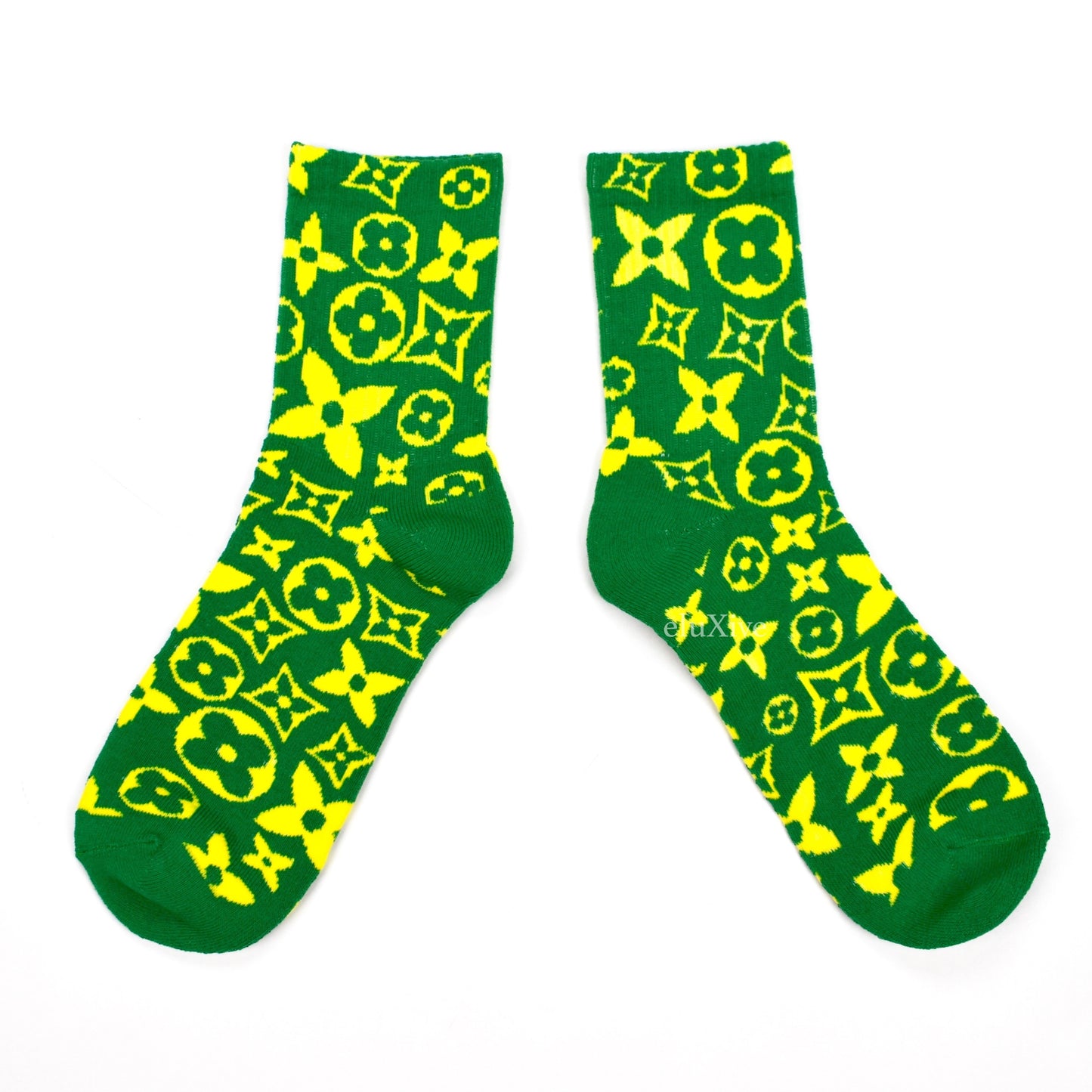 Imran Potato - Green/Yellow 'LV’ Logo Knit Socks