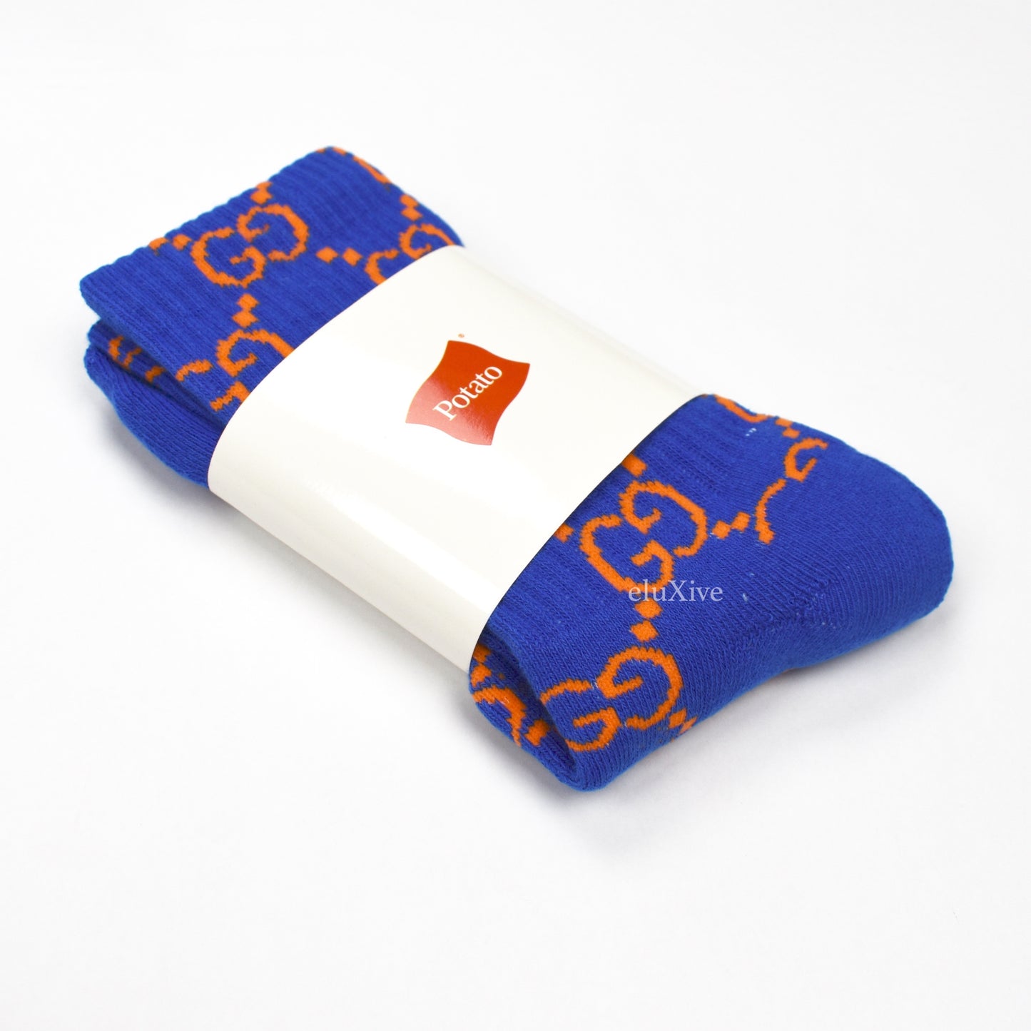 Imran Potato - Blue/Orange 'Gucci' Logo Knit Socks