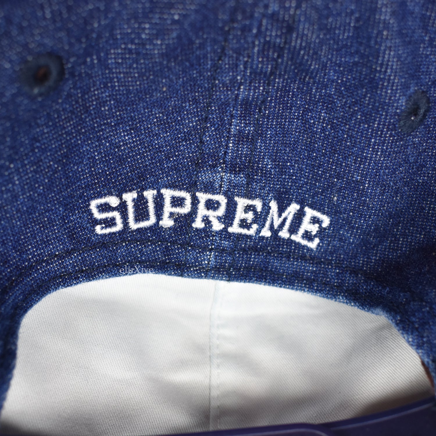 Supreme - Dark Blue Washed Denim 'Friends' Logo Snapback Dad Hat