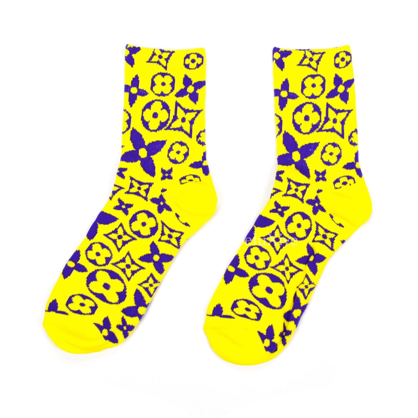 Imran Potato - Yellow/Purple 'LV’ Logo Knit Socks
