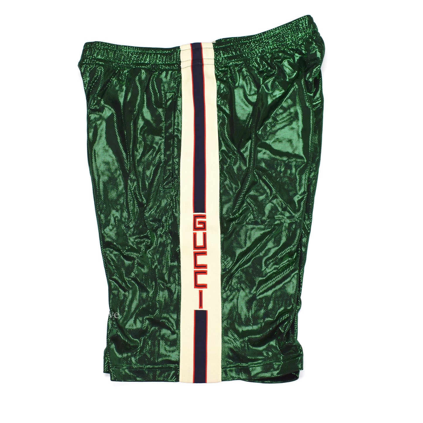 Gucci - Green Laminated Mesh Logo Stripe Basketball Shorts