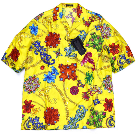 Versace - Yellow Medusa Logo Jewelry Print Silk Shirt