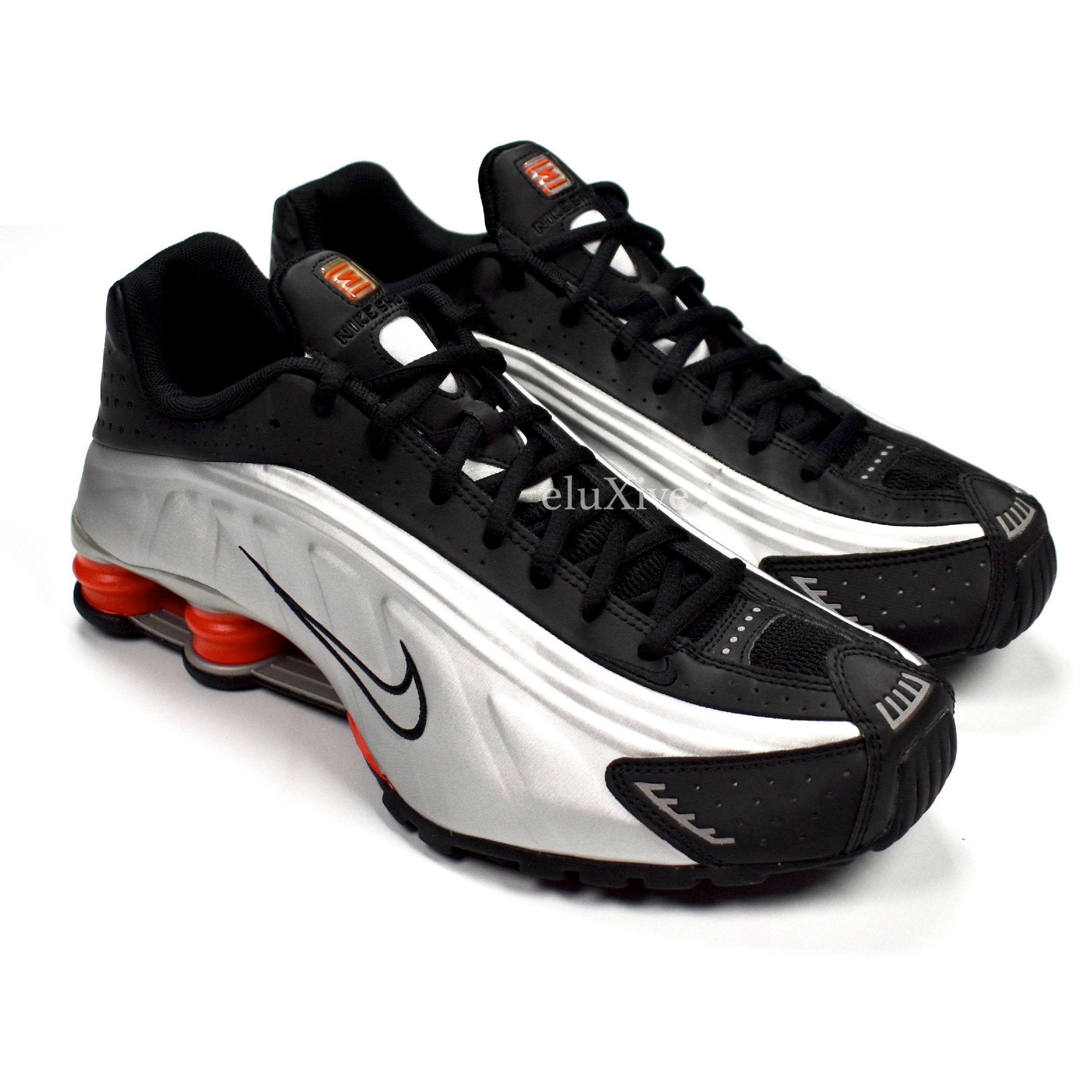 Nike - Men's Shox R4 OG Metallic Silver / Black / Orange Sneakers – eluXive
