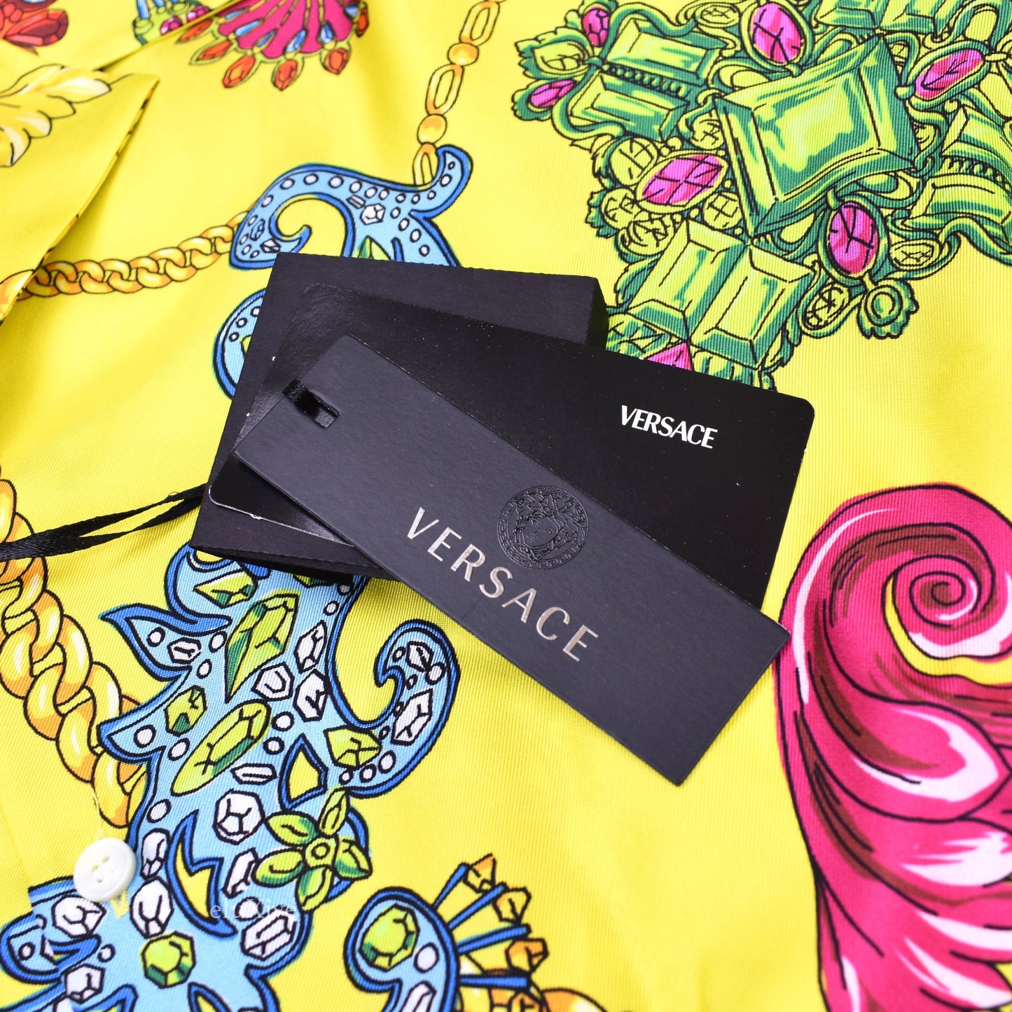 Versace - Yellow Medusa Logo Jewelry Print Silk Shirt