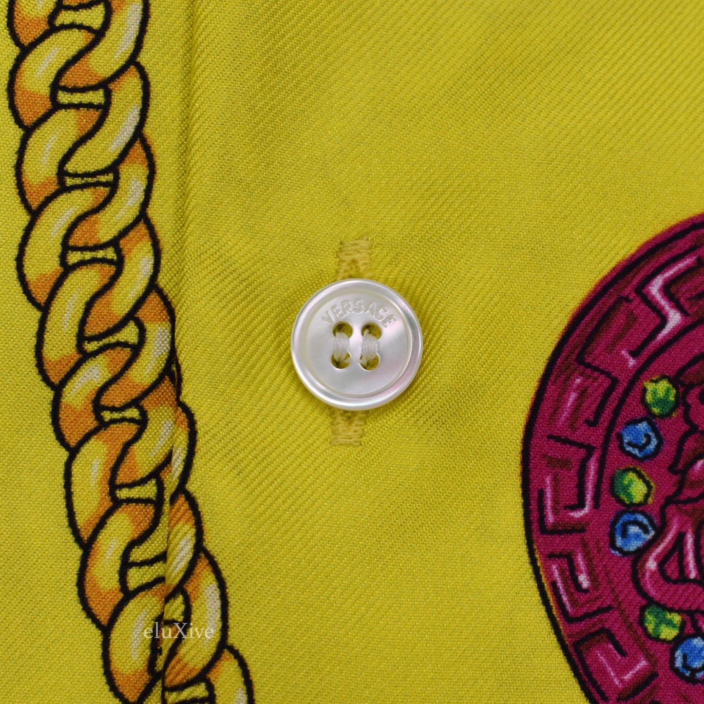 Versace - Yellow Medusa Logo Jewelry Print Silk Shirt
