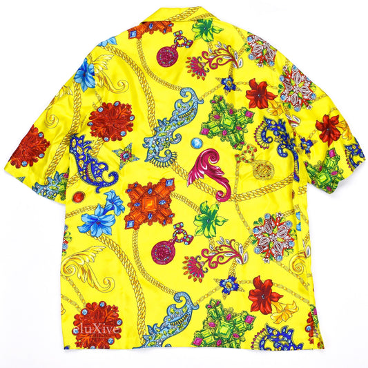 Versace - Yellow Medusa Logo Jewelry Print Silk Shirt