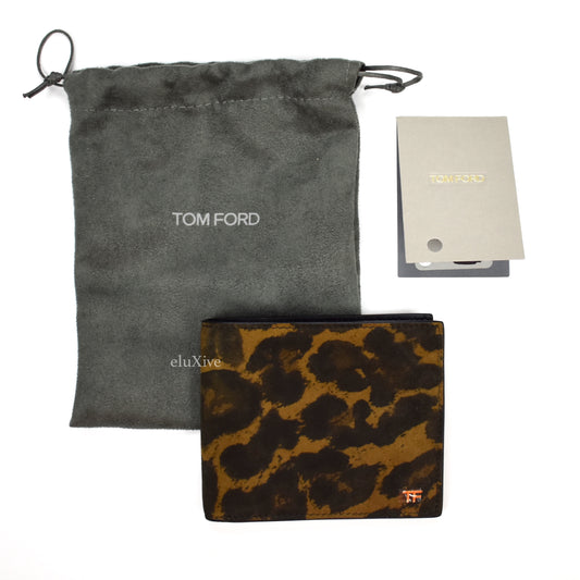Tom Ford - Leopard Print Suede TF Logo Bifold Wallet