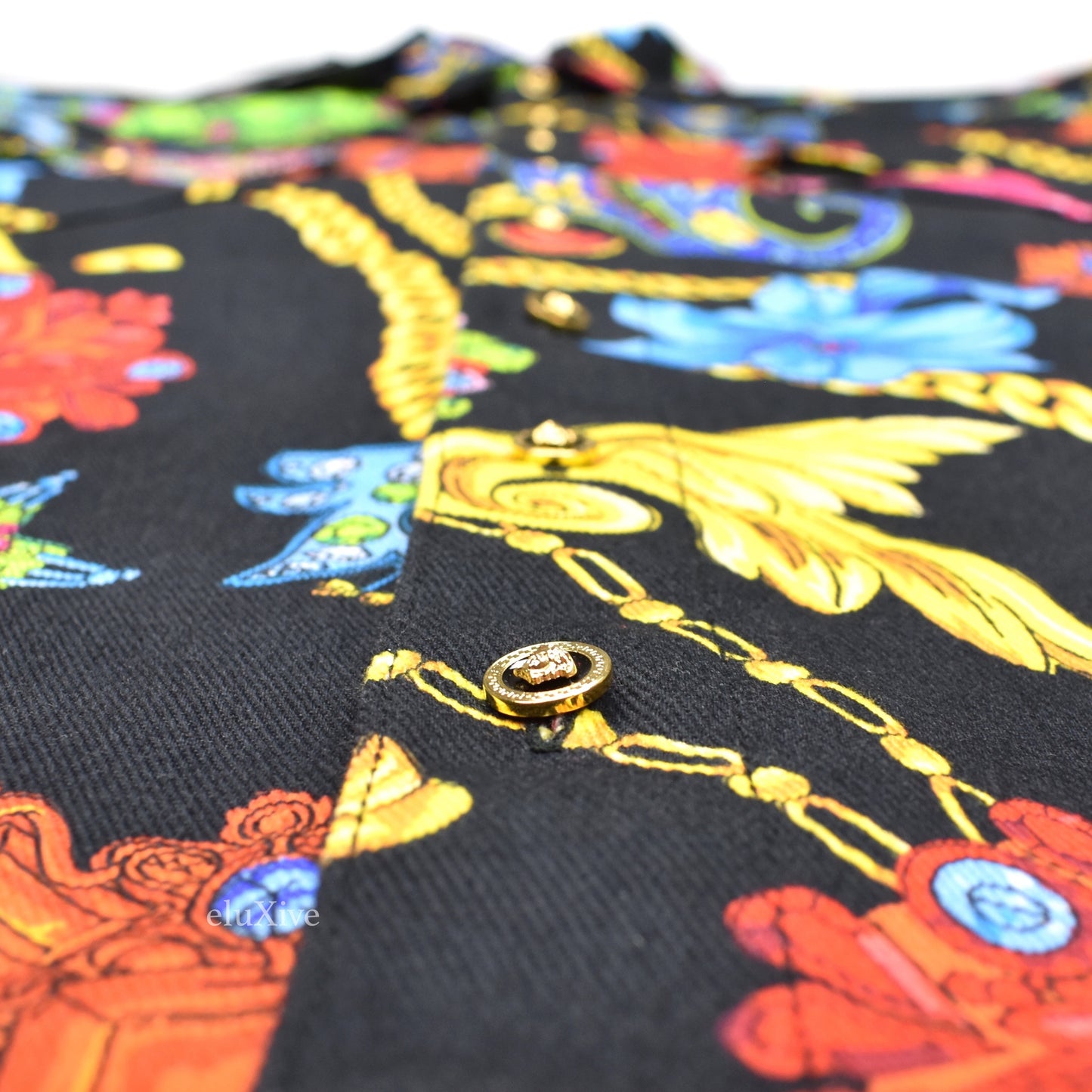 Versace - Black Medusa Logo Jewelry Print Denim Shirt