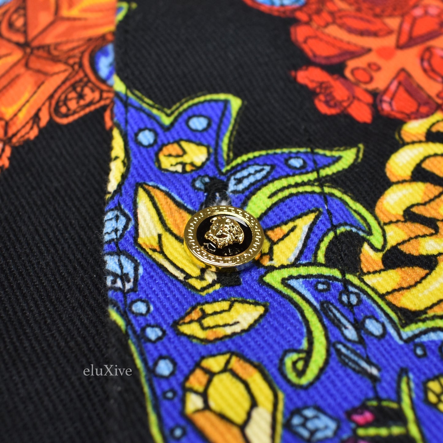 Versace - Black Medusa Logo Jewelry Print Denim Shirt