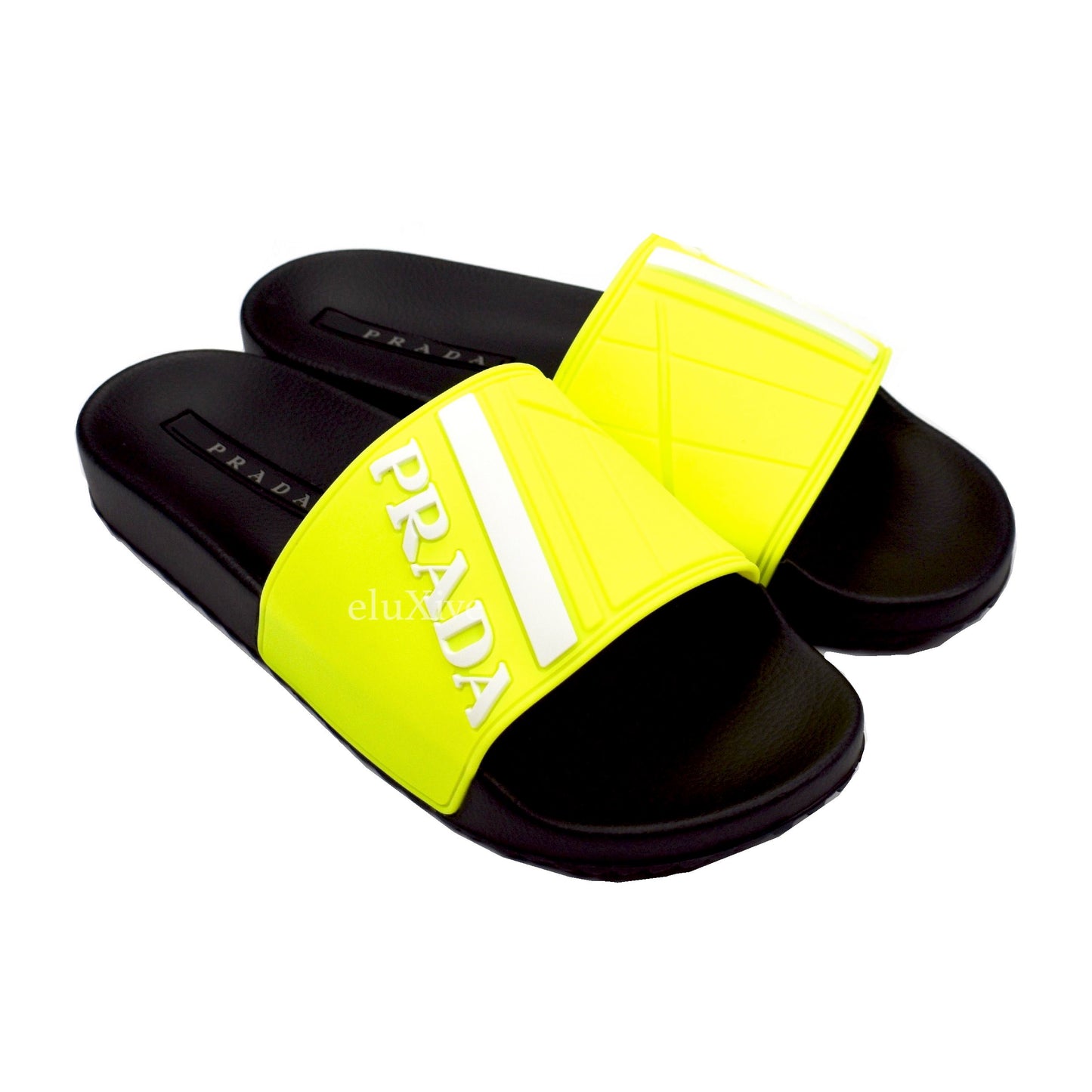 Prada - Black & Neon Yellow Logo Slides
