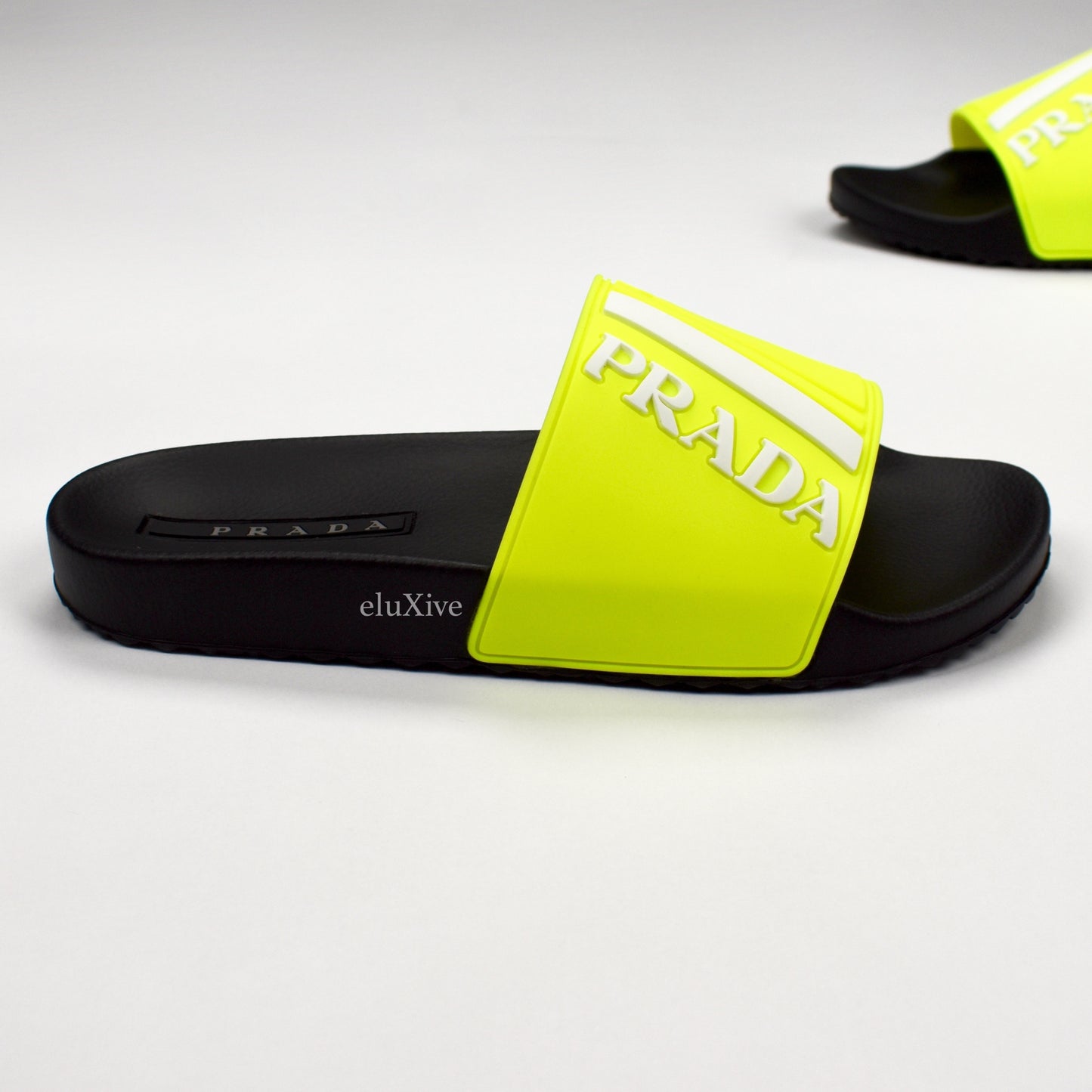 Prada - Black & Neon Yellow Logo Slides