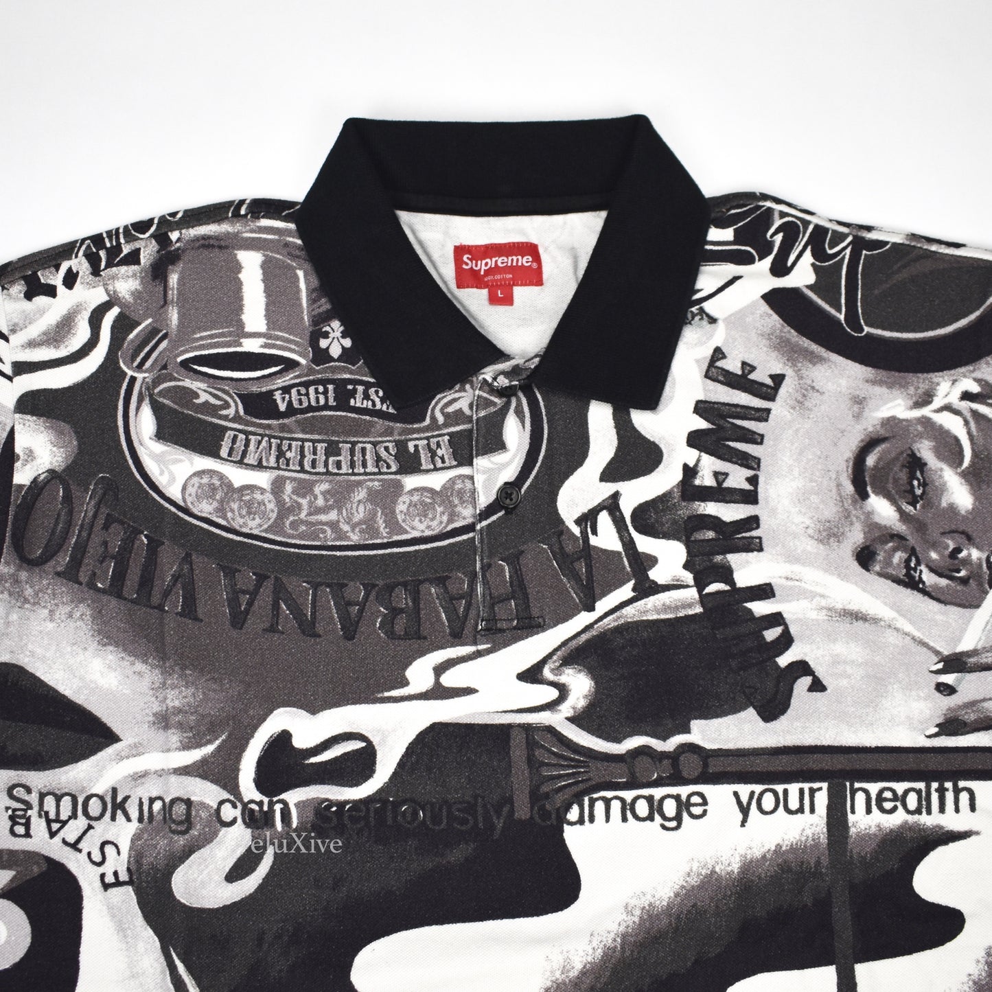 Supreme - Black 'Filtre' Logo Print Polo Shirt