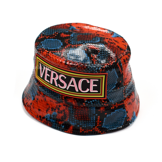 Versace - Red & Blue Snake Print Leather Bucket Hat