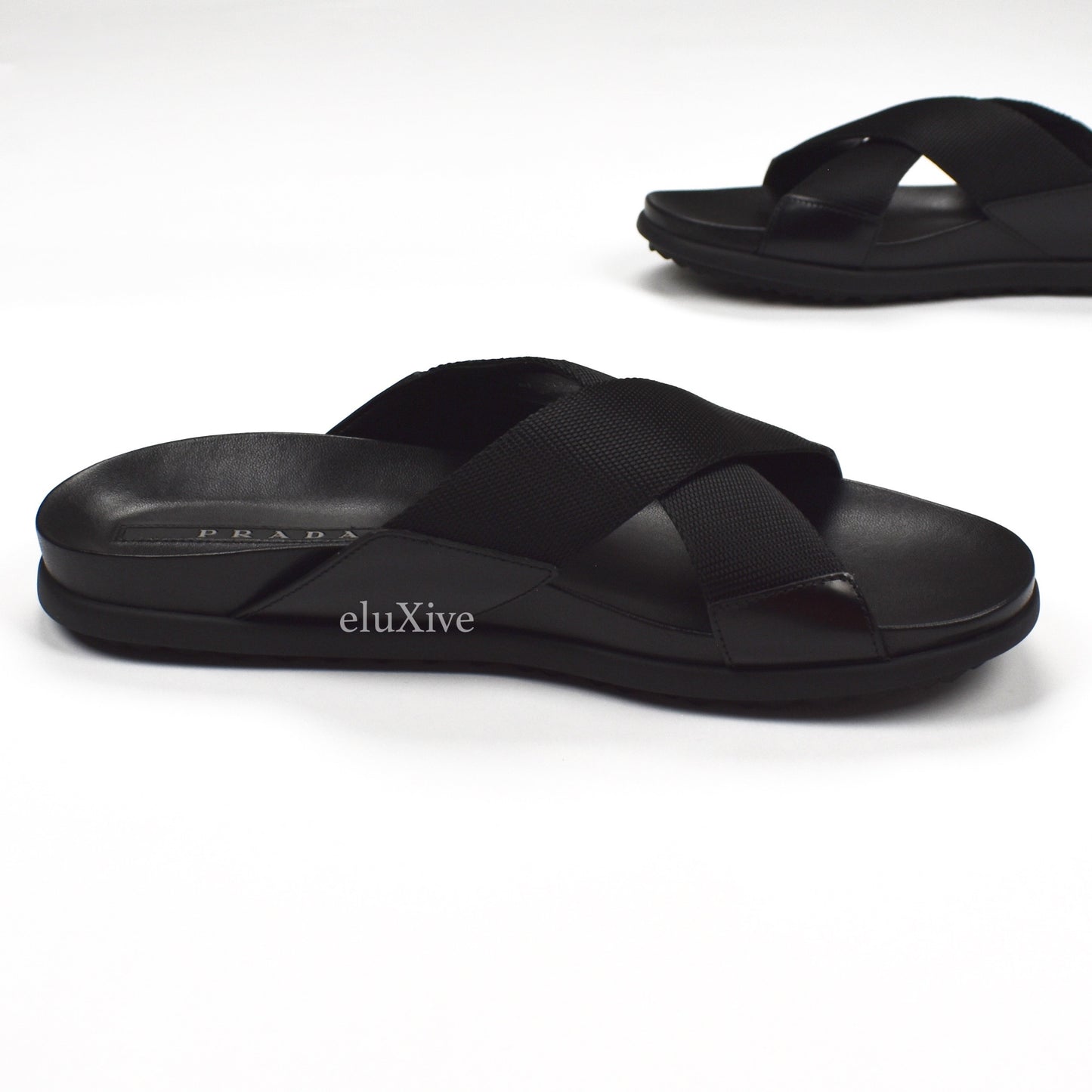 Prada - Black Leather Web Strap Sandals