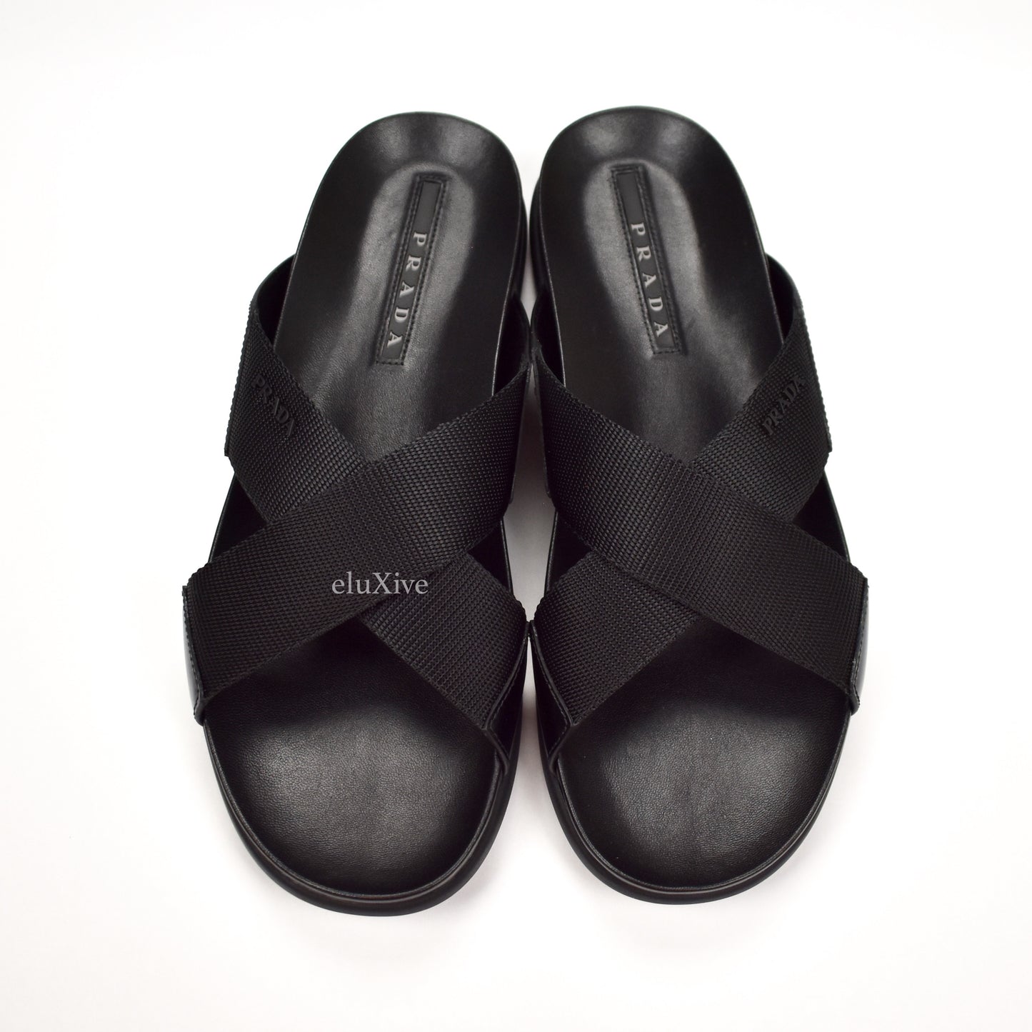 Prada - Black Leather Web Strap Sandals
