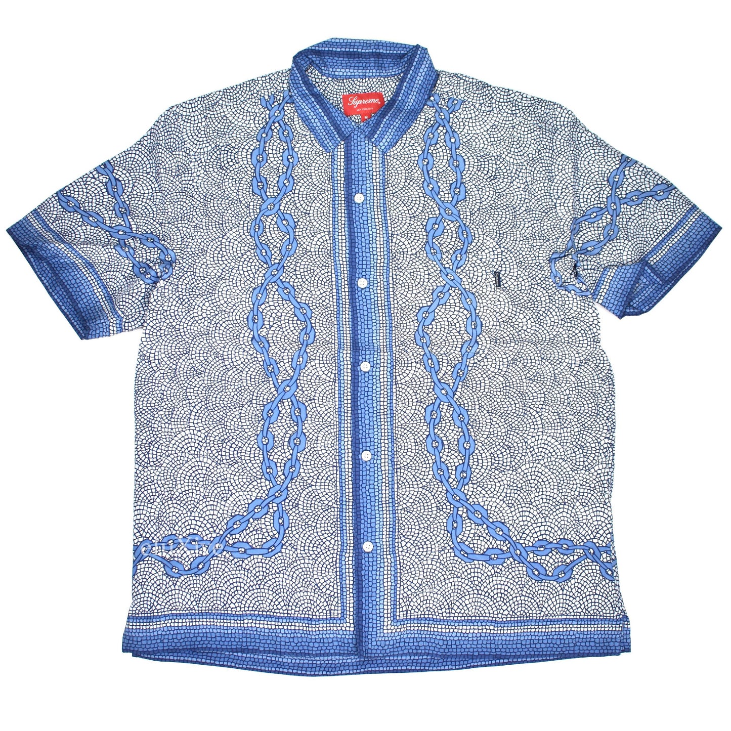Supreme - Blue Mosaic Logo Print Silk Shirt