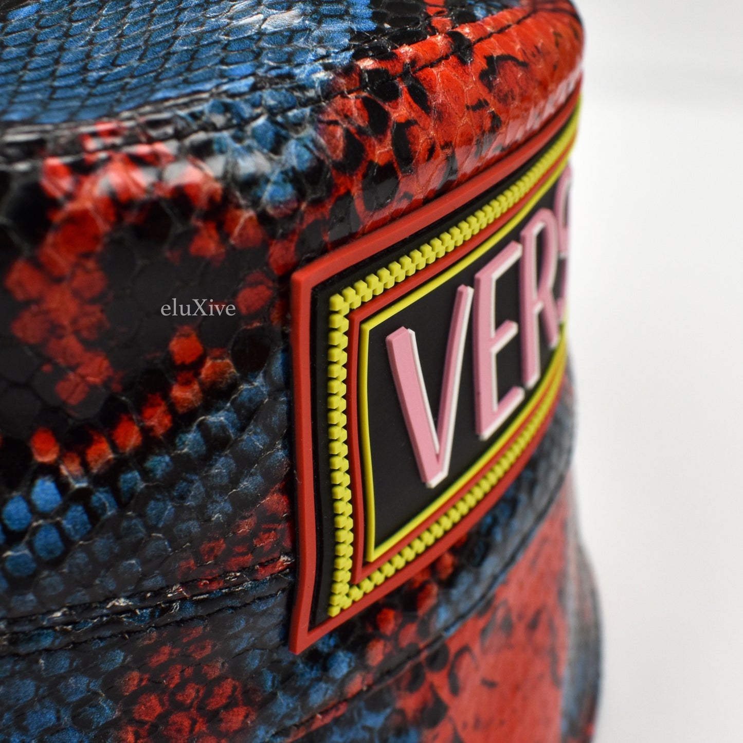 Versace - Red & Blue Snake Print Leather Bucket Hat