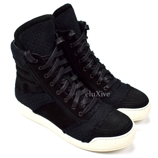 Balmain - FW13 Black Basket Woven Suede Sneakers