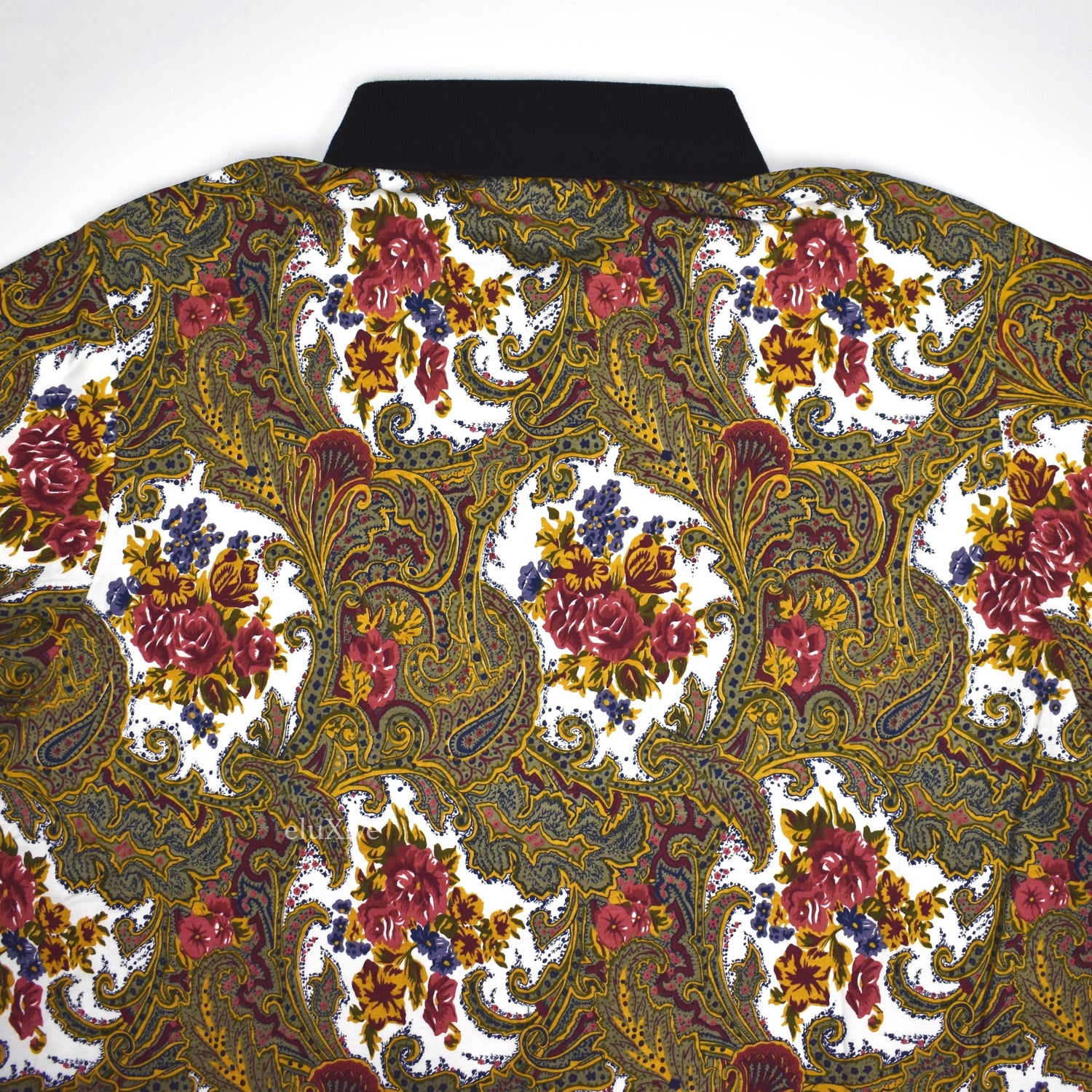 Supreme - Men's Gold Paisley Print Logo Embroidered Zip-Up Polo