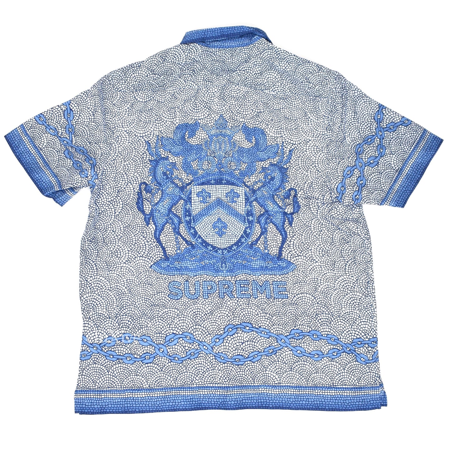 Supreme - Blue Mosaic Logo Print Silk Shirt
