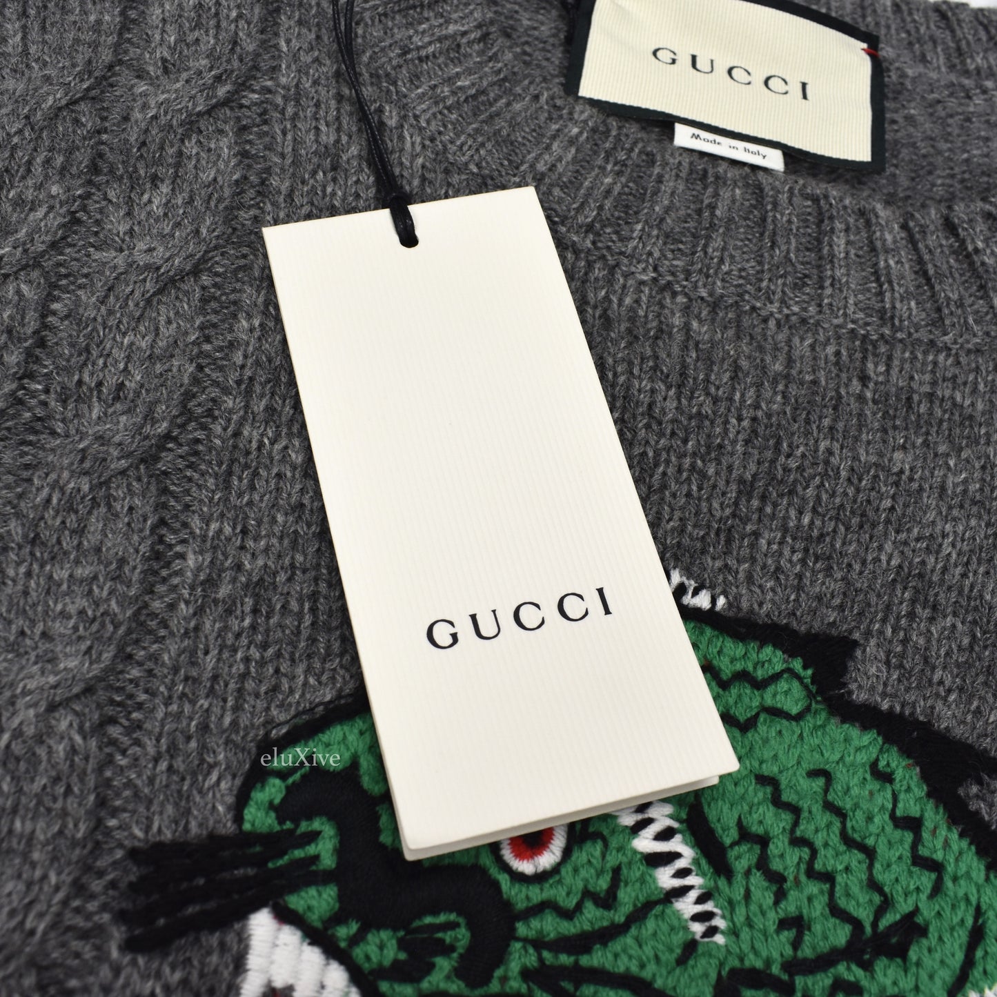 Gucci - Gray Dragon Logo Intarsia Knit Wool Sweater