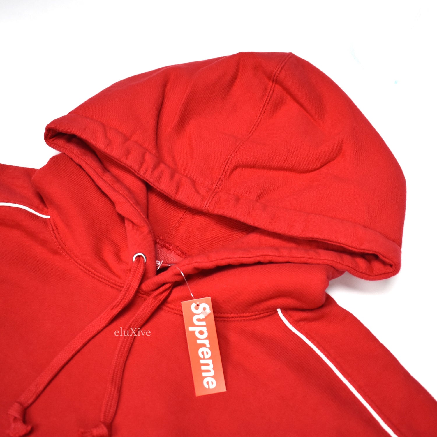 Supreme - Red / White Script Logo Embroidered Piping Detail Hoodie