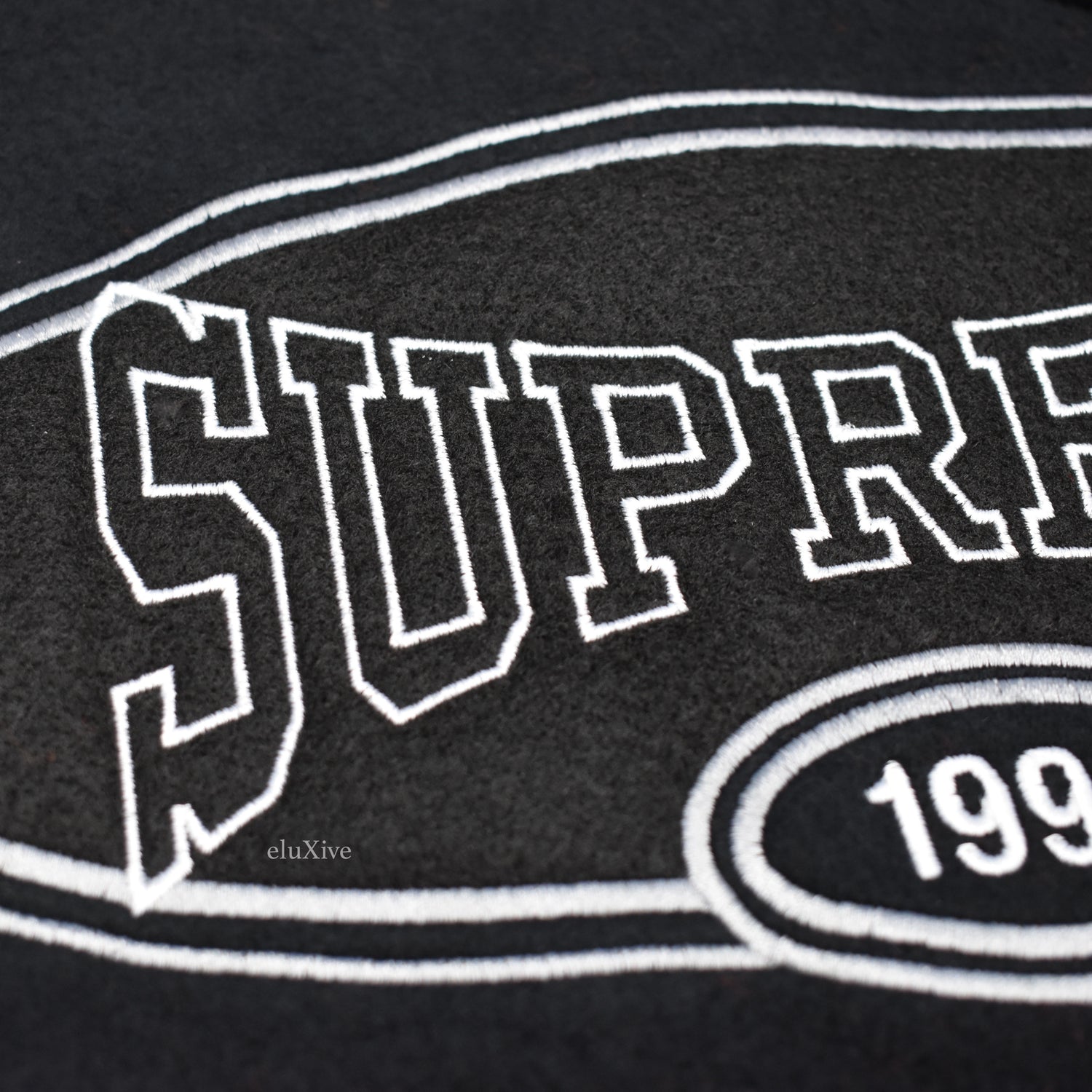 Supreme - Black Reverse Fleece Logo Embroidered Hoodie Sweatshirt