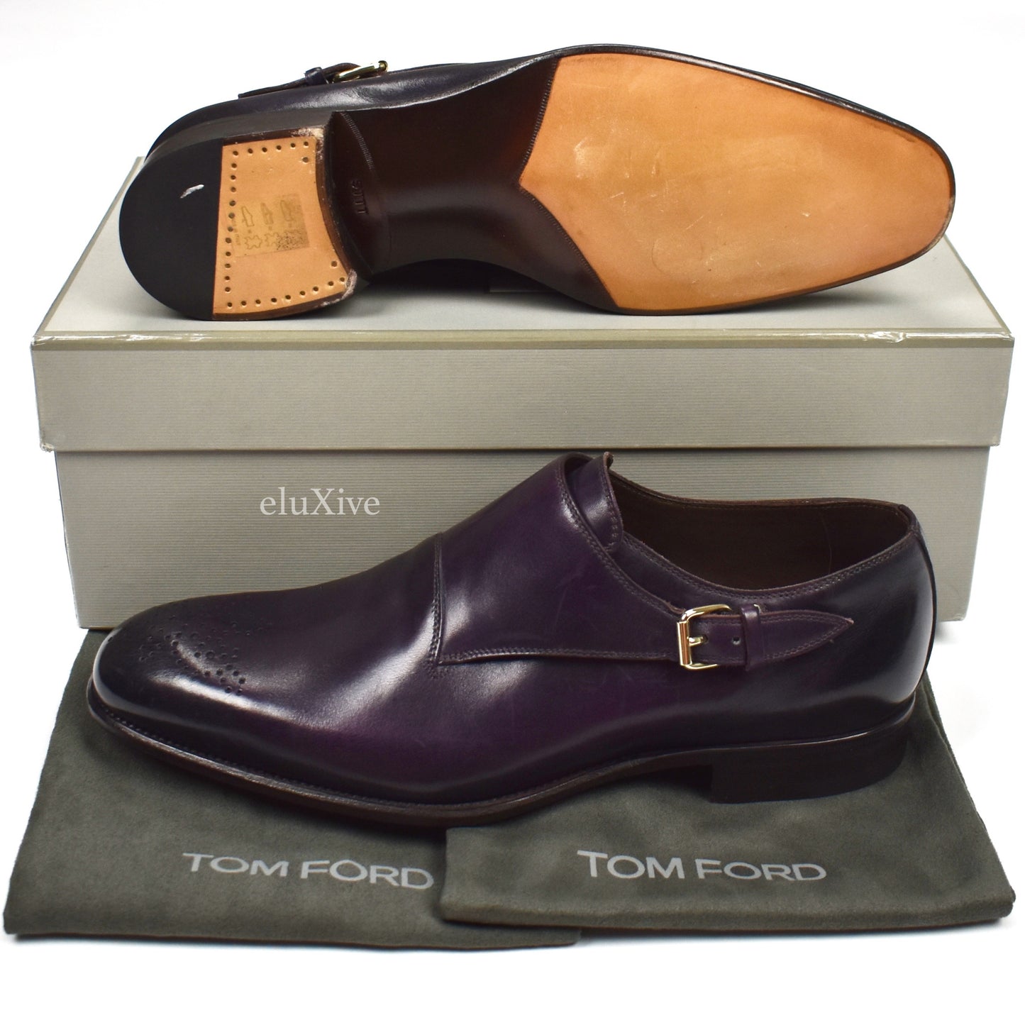 Tom Ford - Eggplant Purple Leather Monk Strap Shoes